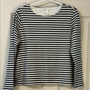 Dark Army Green and White Striped  Fitted Long Sleeve T-Shirt